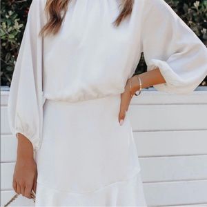 VICI CALL ME ANGEL TEXTURED SATIN DRESS - WHITE